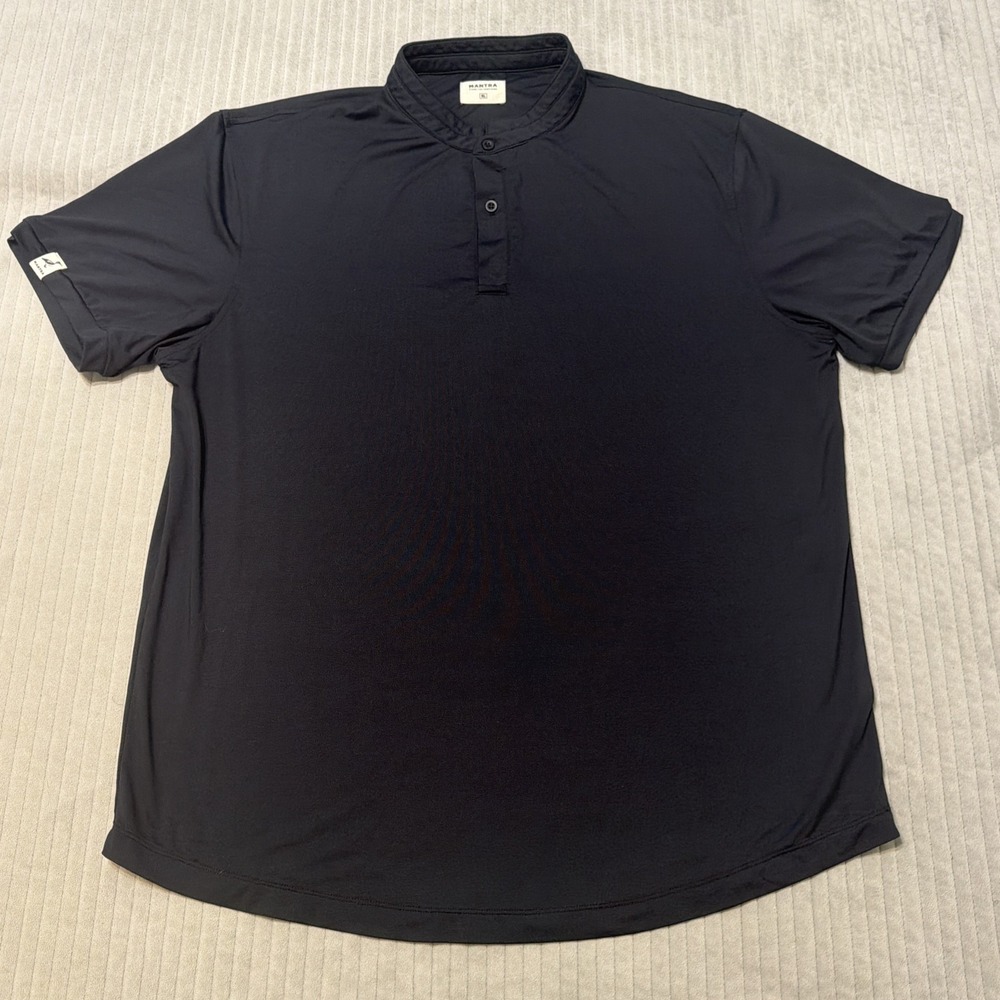 Mantra Polo Shirt Mens XL Black Catalyst Golf Performance Band Collar Preppy